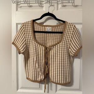 Blue Rain Tan and White Knit Crop Top